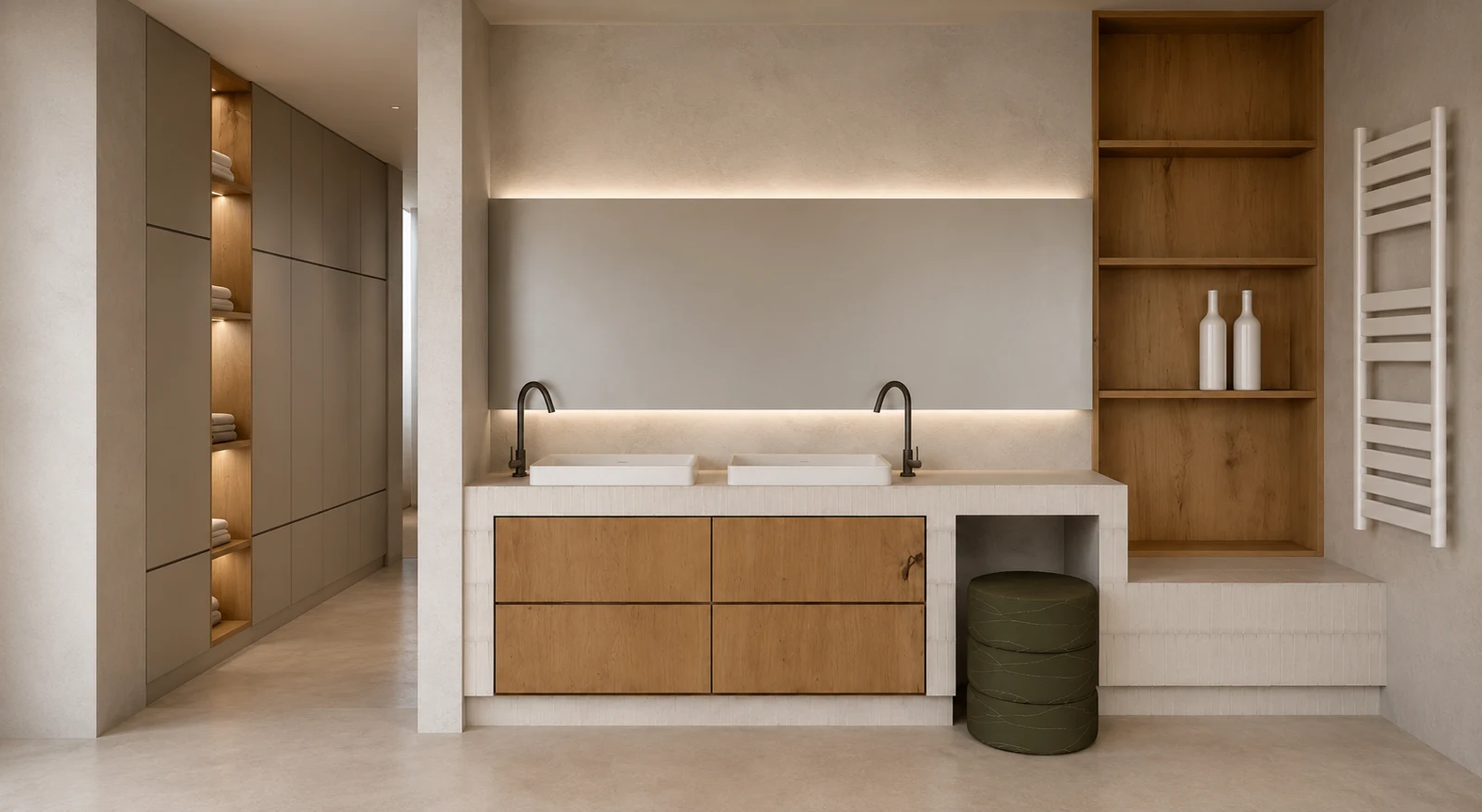 Qué puedes decidir con un diseño 3D antes de reformar 3 Propuesta 3D de baño con doble lavabo y mobiliario de madera del proyecto 44